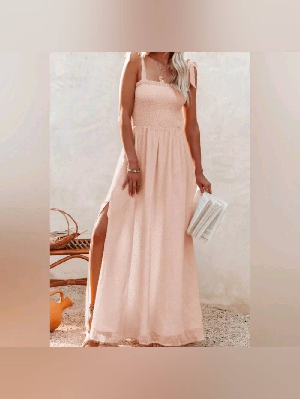 Sleeveless Smocked Maxi Dress With Side Split - Picture 7 of 7